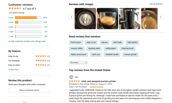 coi xay ca phe cam tay timemore chestnut c3 esp pro amazon review