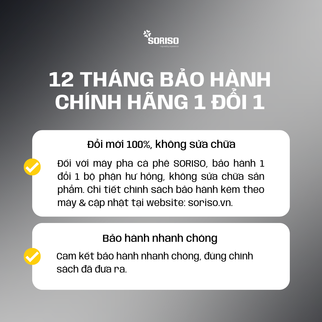 chinh sach bao hanh may pha ca phe soriso