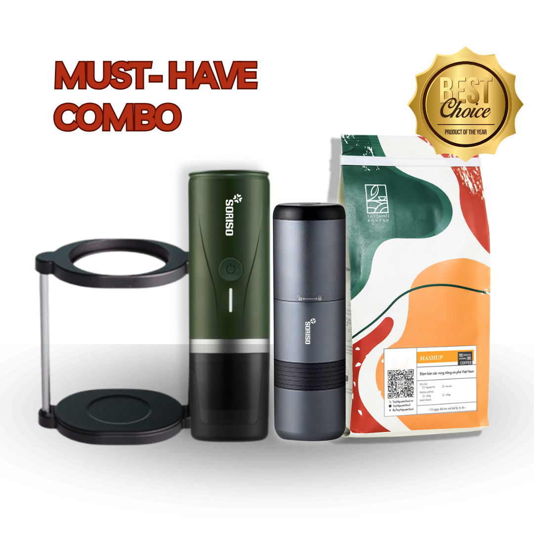 [Tặng GIÁ ĐỠ + Cà Phê + Freeship] Bộ Máy Pha Cà Phê Mini SORISO Quick Shot QS + SORISO SG1 (Đa năng)