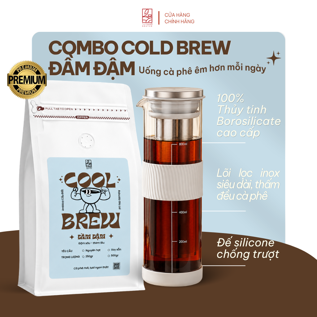 COMBO Cà Phê Cold Brew Ủ Lạnh Premium (Gồm bình cold brew thủy tinh 800ml) 15 ca phe u lanh dam dam taynguyensoul.vn 11